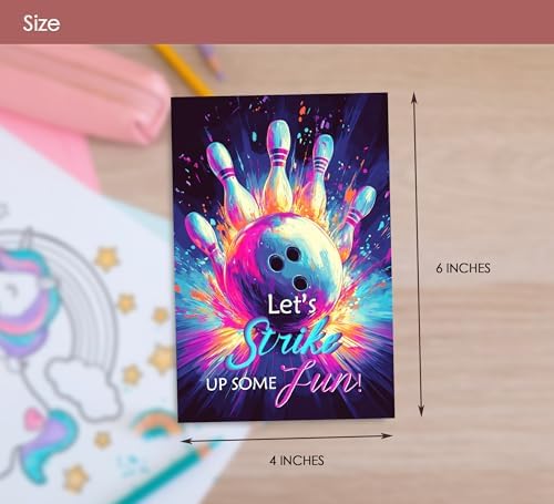Bowling Birthday Invites Neon Design 30 Sets with Envelopes