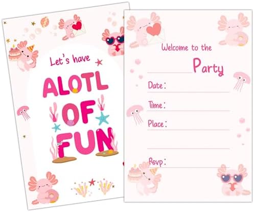 Axolotl Birthday Invitations Set with Envelopes