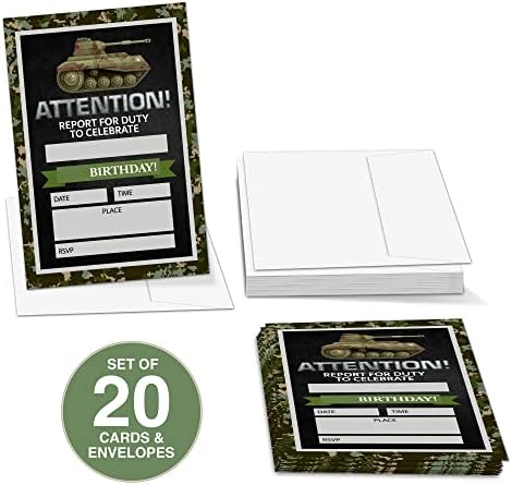 Camo Army Theme Birthday Invitations Set