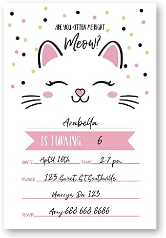 Kitty Cat Birthday Invitations Set of 20