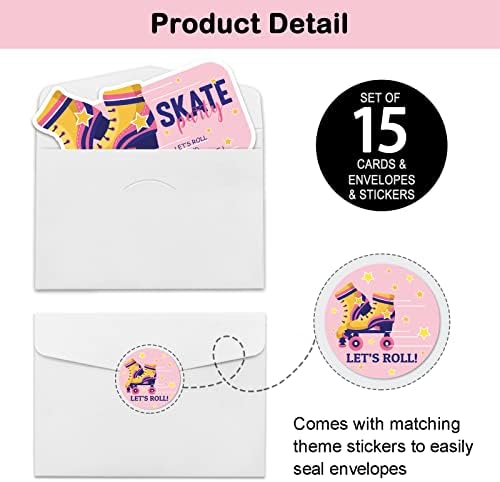 REWIDPARTY Skate Party Shaped Invitations Set of 15