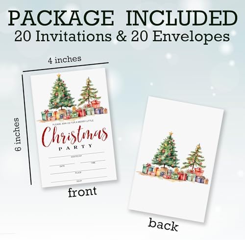 20 Double Sided Christmas Party Invitations With Envelopes