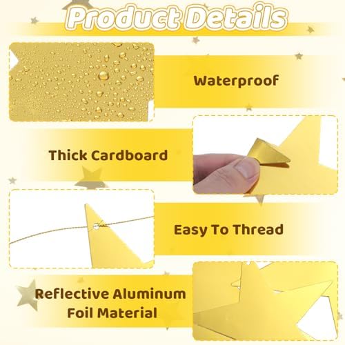 24 Pcs Gold Cardboard Star Cutouts for Decorations