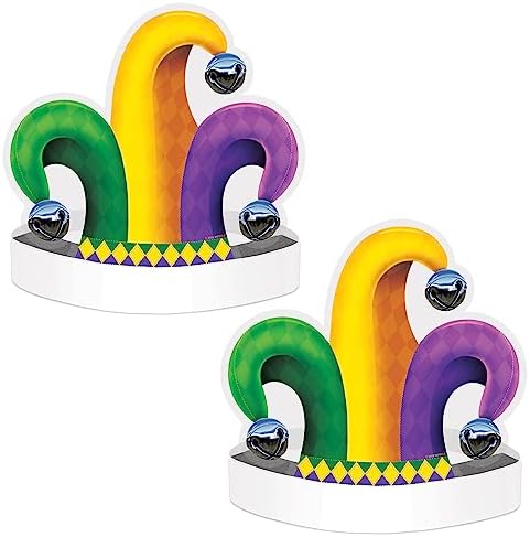 Beistle 2 Piece Jester Hat Headbands for Mardi Gras