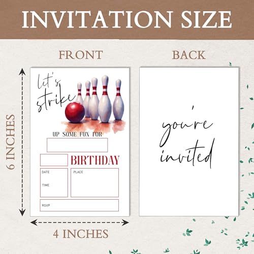 Eronm Bowling Birthday Invites 20 Pack with Envelopes