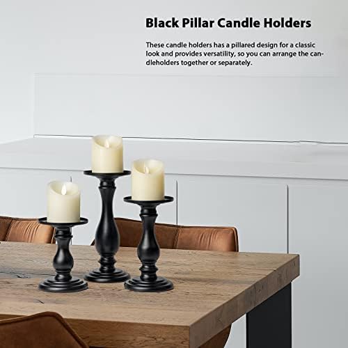 Set of 3 Matte Black Candle Holders for Decor