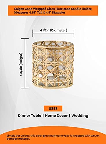 Serene Spaces Living Saigon Cane Wrapped Glass Hurricane Candle Holder