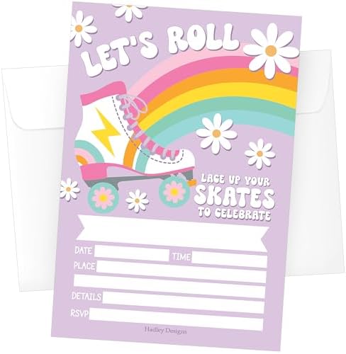 Hadley Designs Birthday Invitations for Girls 15-Pack 4x6 Roller Skate Template