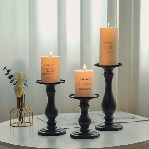 Set of 3 Matte Black Candle Holders for Decor