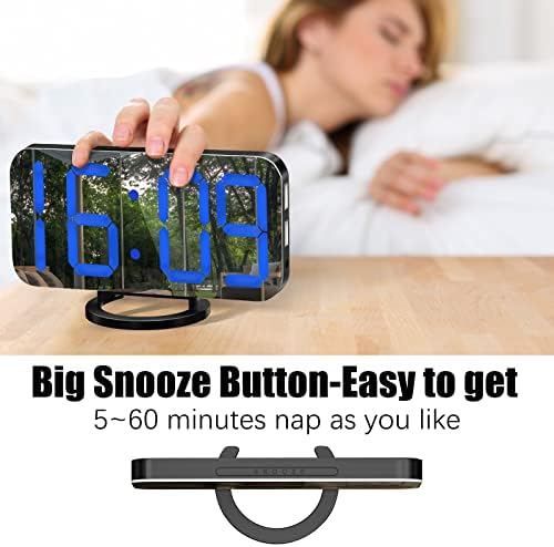 WulaWindy Digital Alarm Clock with USB Charger and Large Mirror
