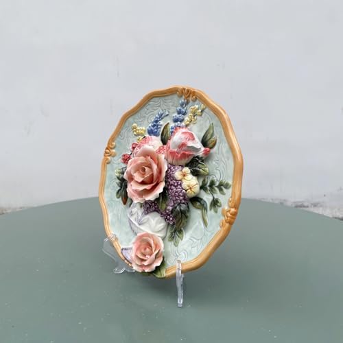 Ceramic Decorative Plate with 3D Red Rose Design - 8 Inch