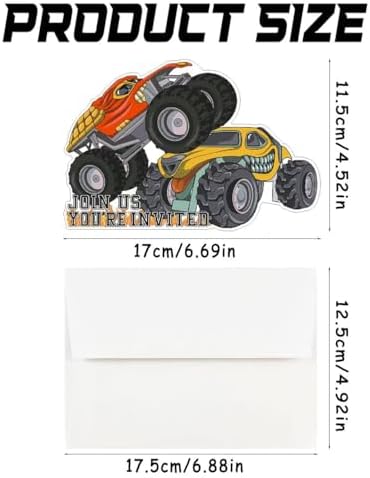 15 Pack Monster Truck Party Invitations with Envelopes