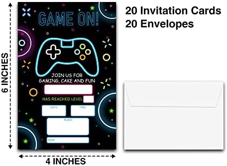 DETIHO 4x6 Video Game Birthday Invitations - 20 Sets - Game On