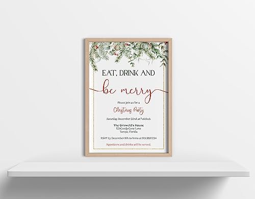 Christmas Party Invites with Greenery and Berries
