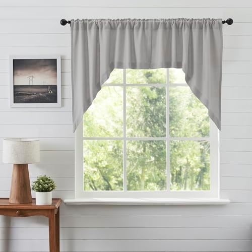 VHC Brands Burlap Dove Grey Farmhouse Curtains Set of 2 36x36x16