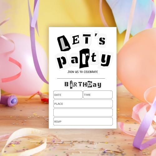 Black and White Birthday Invitations 25 Double-Sided Cards with Envelopes D03