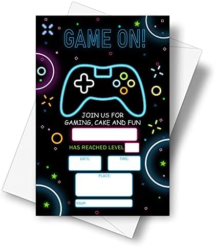 DETIHO 4x6 Video Game Birthday Invitations - 20 Sets - Game On