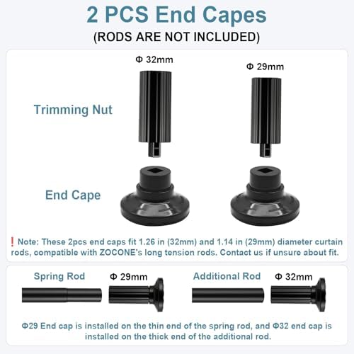ZOCONE Black End Caps 2PCS for Curtain Rods