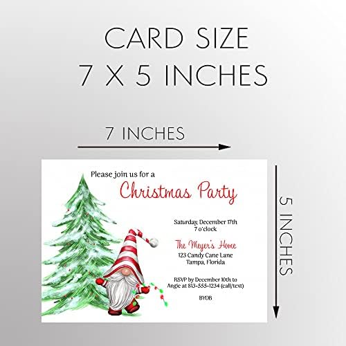 Gnome Christmas Party Invitation Cards 12 Count