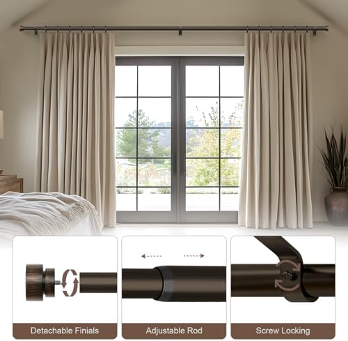 Modern Antique Brown Adjustable Curtain Rods for Windows 66-120 Inches
