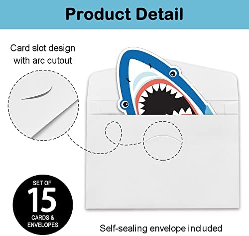 REWIDPARTY Shark Shaped Birthday Invitations Set of 15