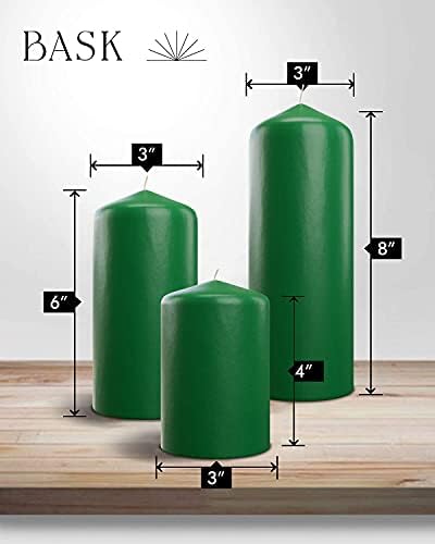 Bask Cone Top Pillar Candles Set of 3 Green