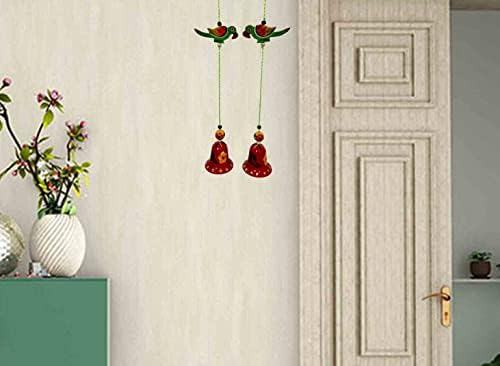 Purpledip Wall Hanging with Parrots and Bells Set of 2