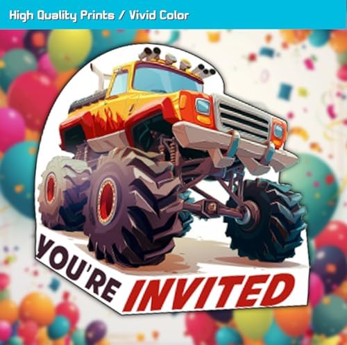 Monster Style Truck Birthday Invitations 30 Cards with Envelopes