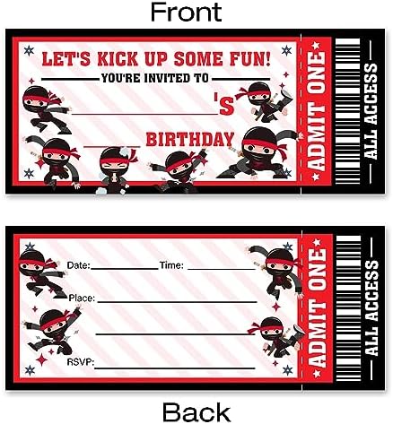 VAHATAN Ninja Birthday Invitations 20-Pack with Envelopes