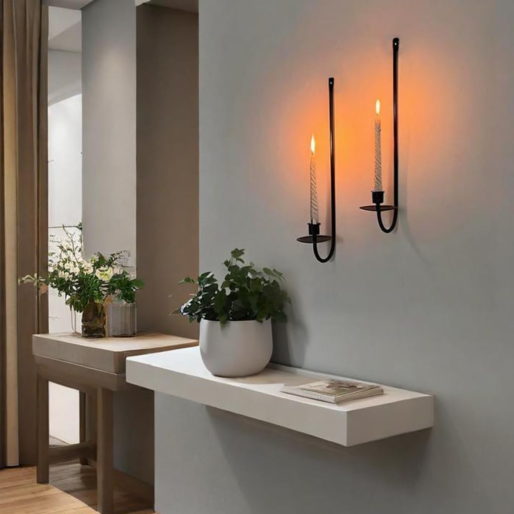 YUWENG Wall Candle Holder Set of 2 Matte Black