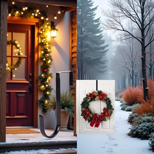 Jowxsx Black Wreath Hanger - Strong Fall Christmas Halloween Door Hook