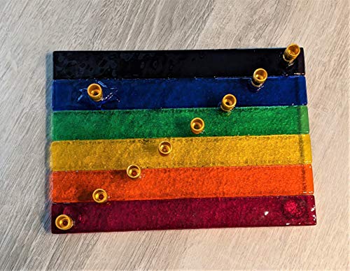 Pride Flag LGBTQ Glass Menorah by YafitGlass 1