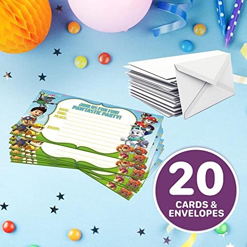 Set of 20 Power Dog Birthday Invites with Envelopes