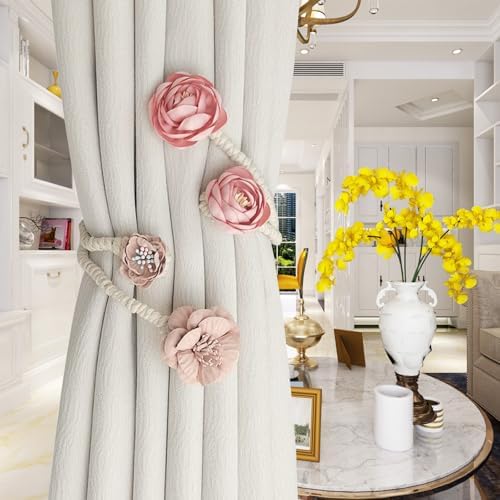 Boho Flower Curtain Tie Backs Pink Decorative Holdbacks