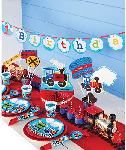 All Aboard Blue Boys Happy Birthday Napkins 65x65