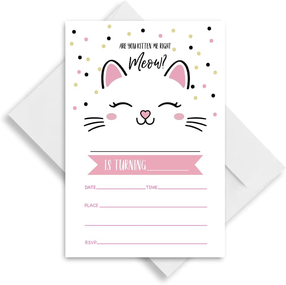Kitty Cat Birthday Invitations Set of 20