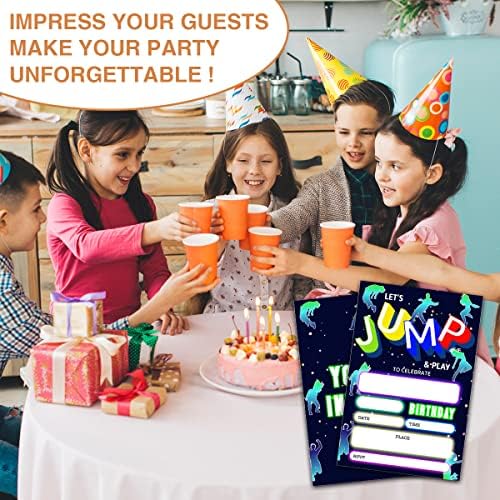 NYCTUG Lets Jump Birthday Invitations Double-Sided Trampoline Party Cards for Kids