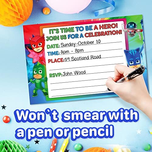 Set of 20 Hero Masks Birthday Invites with Envelopes - Lightweight Postcard Style