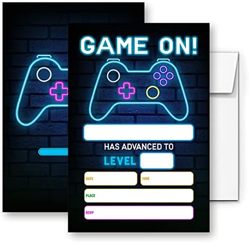 Neon Video Game Birthday Invitations Set of 20