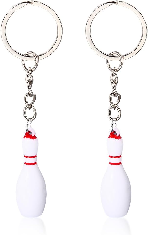 16Pcs Bowling Key Chains with Silver Alloy Resin Pendants