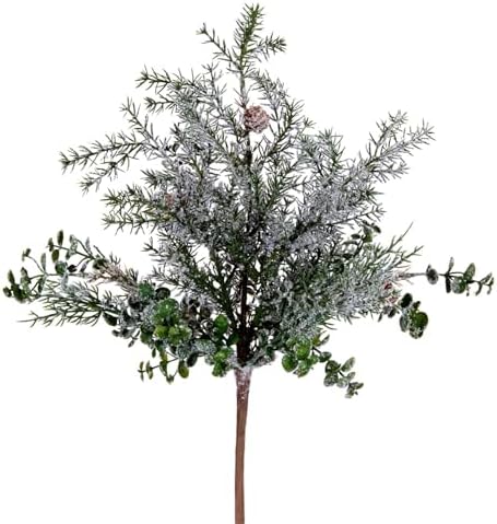 Vickerman 20 Inch Artificial Green Snow Cedar and Eucalyptus Bush