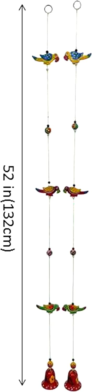 Purpledip Wall Hanging with Parrots and Bells Set of 2