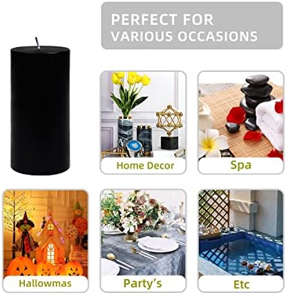 6 Inch Black Pillar Candle with 90 Hours Burn Time