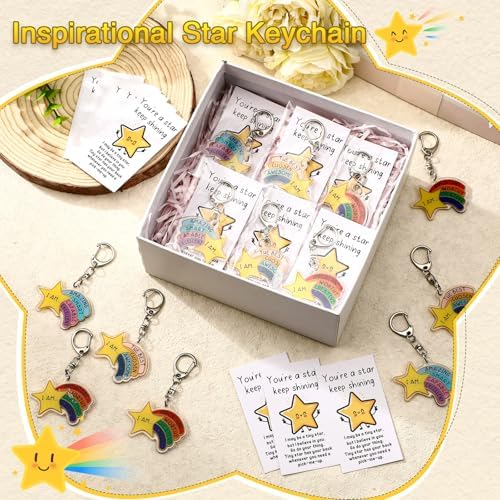 Henoyso 12 Sets Star Keychain Bulk with Motivational Words