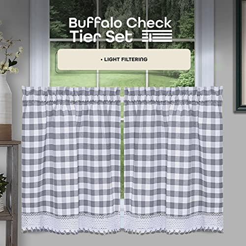 Buffalo Check Tier Curtains Set - Grey White Plaid