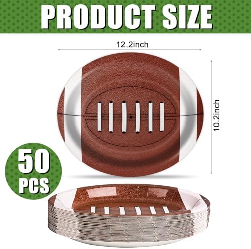 Football Oval Paper Plates 10 x 12 50Pcs Set