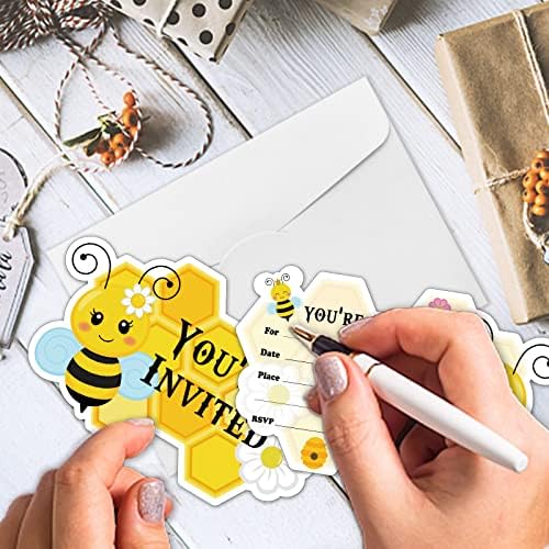 20 Pack Bee Shape Birthday Invitations with Envelopes and Stickers