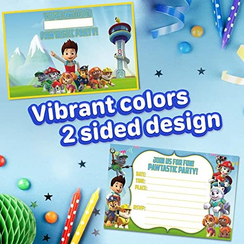 Set of 20 Power Dog Birthday Invites with Envelopes