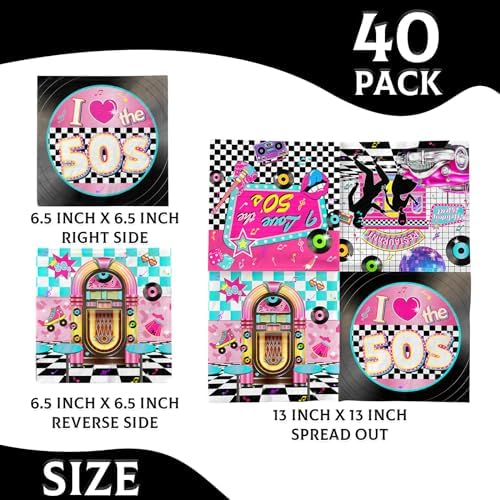 1950s Rock Napkins Set 40pcs for Birthday Party