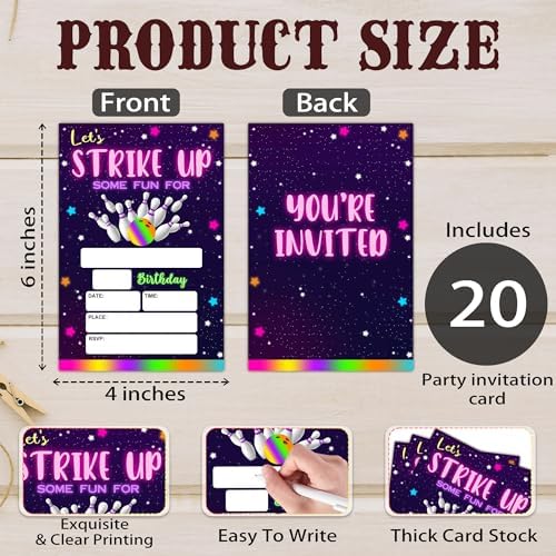 Bowling Party Birthday Invite Cards with Envelopes